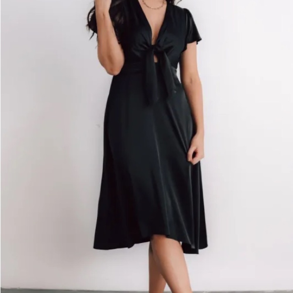 Baltic Born Black Poppy Satin Midi Dress